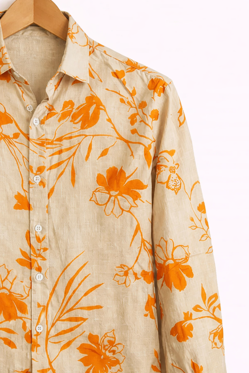 Men’s Beige Orange Floral Print Casual Shirt