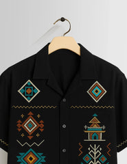Black Square Pattern Printed Mens Half Sleeves Shirts - XPST