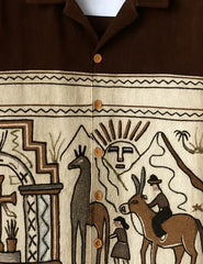 Brown Egyption Pattern Mens Half Sleeves Shirts - XPST