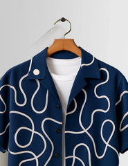 Navy Blue Loop Printed Mens Half Sleeves Shirts - XPST
